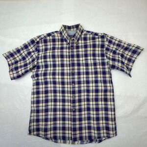 Gulf Traders Classic Men Blue Yellow Plaid Short Sleeve Cotton Button Down Mediu